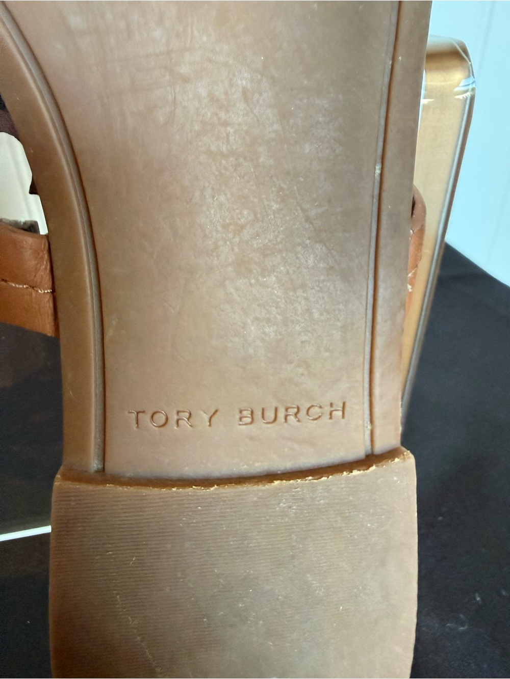 Tory Burch Miller Leather Logo Thong Sandals Brown Cognac Size 9M - Picture 4 of 10